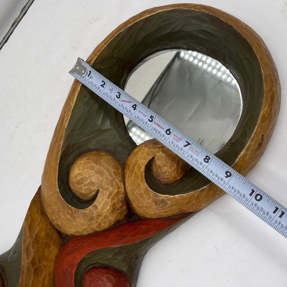 Vintage Hand Carved Wood Mirror 1970s Handmade Wall Decor Signed